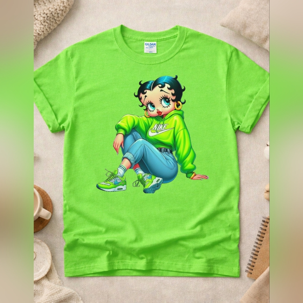 Black Betty Boop Dtf Cartoon Design Graphic Tshirt - Picture 4 of 8